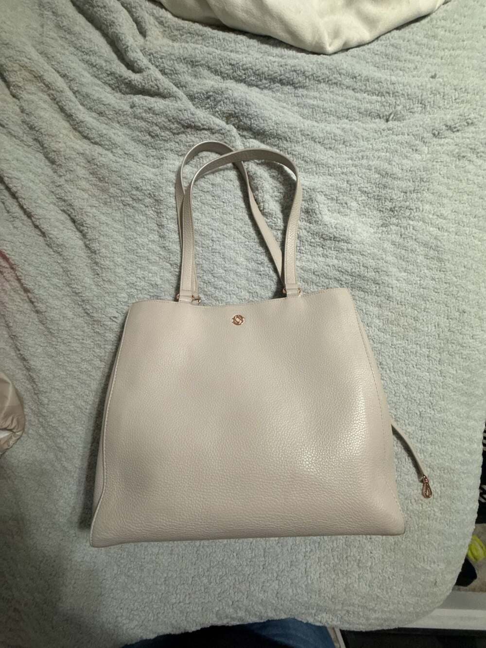 Dagne Dover Allyn Leather Tote in Bone with Rose Gold Hardware